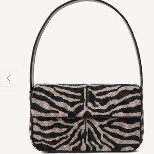 STAUD Black and Cream Beaded Shoulder Bag